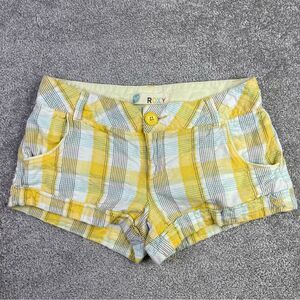 Vintage Roxy Shorts Juniors 3 Yellow Plaid Low Rise Cuffed Y2K 90s